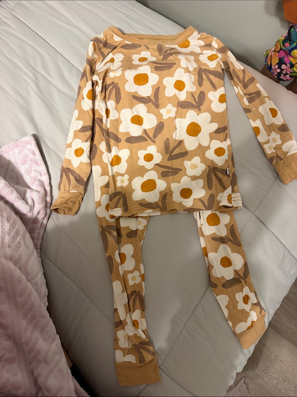 Little Sleepies Tan and White Floral Pajama Set